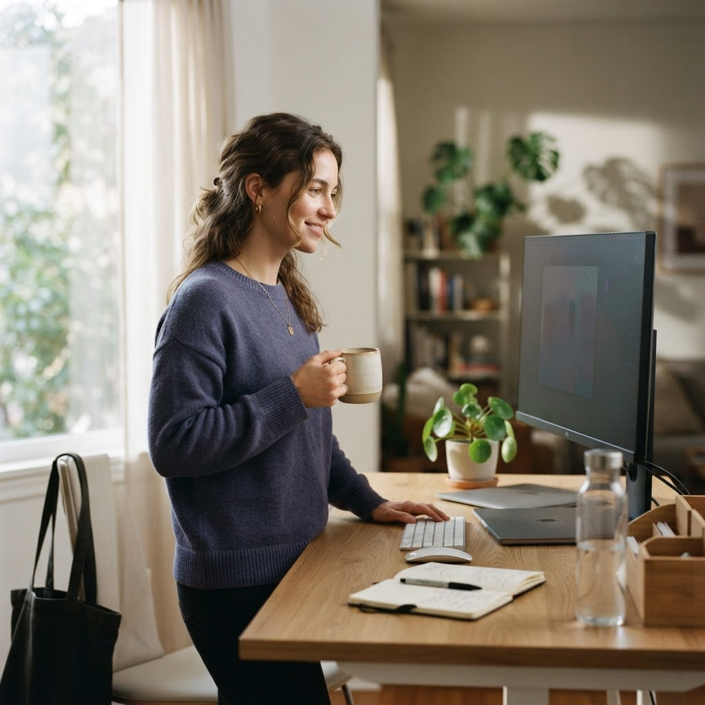 Creator reviewing social content on a laptop